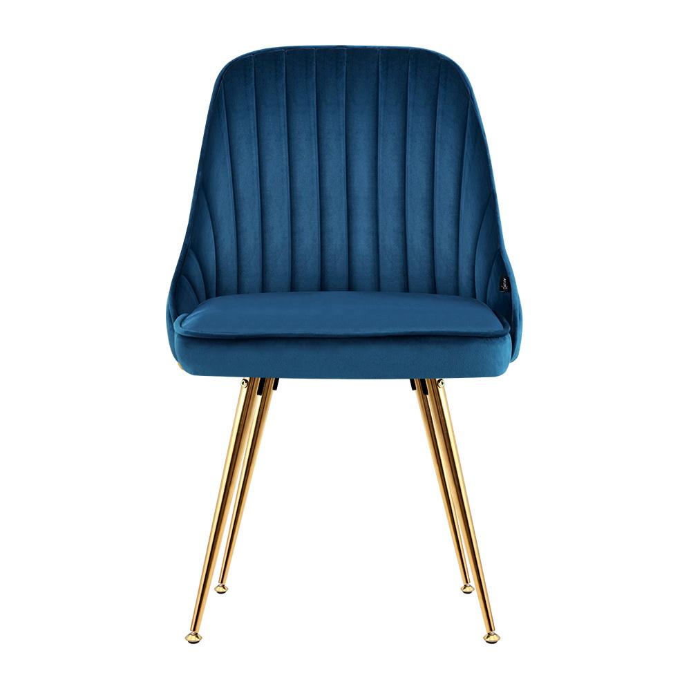 Artiss Set of 2 Dining Chairs featuring soft blue velvet upholstery and glamorous gold metal legs, showcasing a retro scallop shell design.