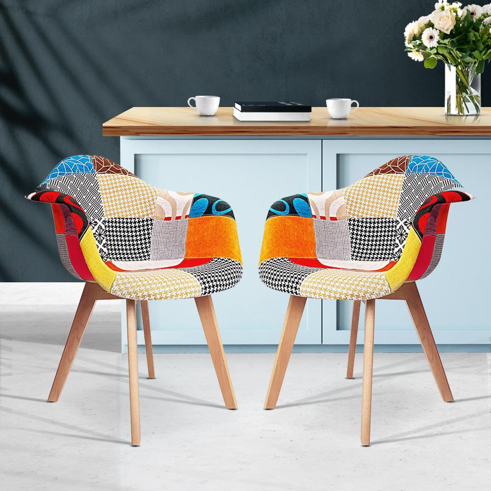 Artiss Set of 2 Fabric Dining Chairs featuring a stylish design with beech wooden legs and comfortable foam seats covered in fabric.