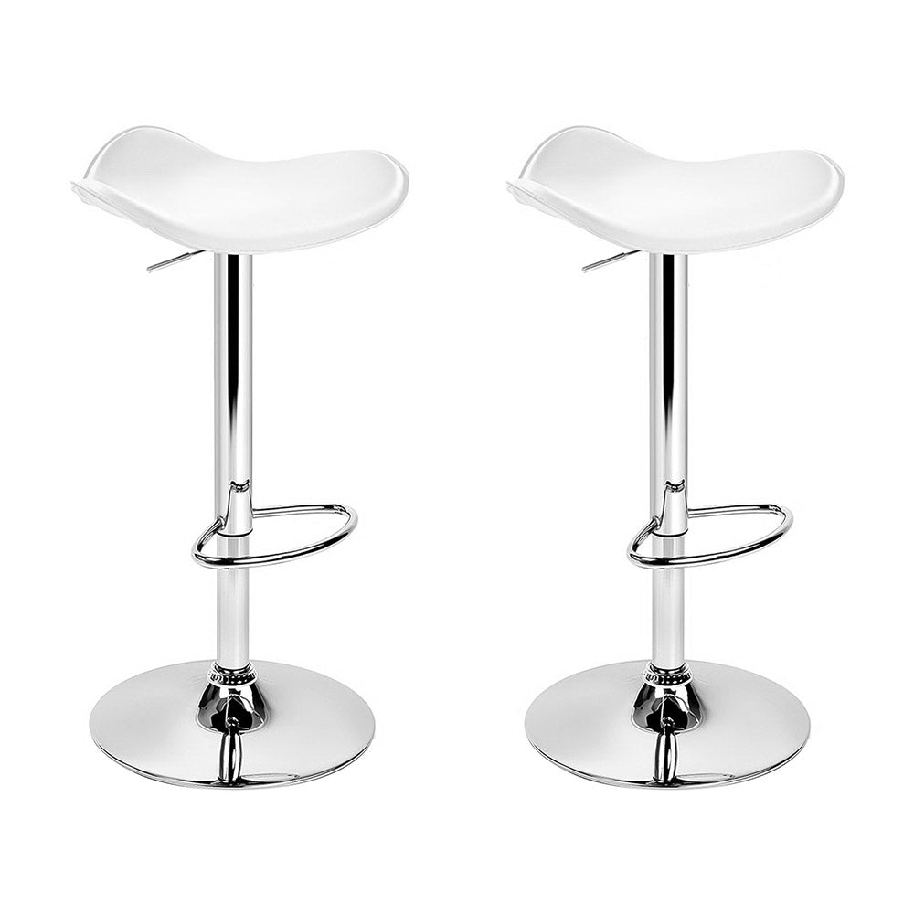 Artiss Set of 2 Gas Lift Bar Stools in white PU leather with chrome base, featuring a modern design and comfortable seating.