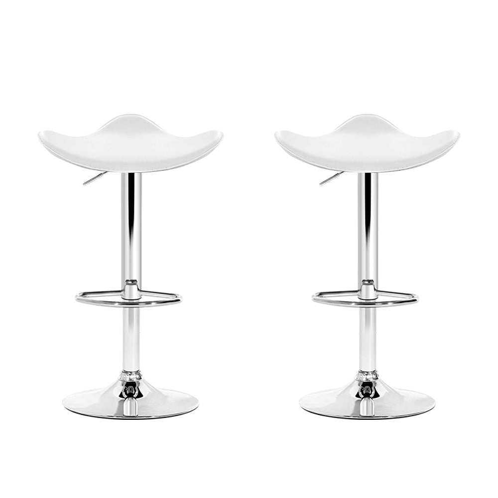 Artiss Set of 2 Gas Lift Bar Stools in white PU leather with chrome base, featuring a modern design and comfortable seating.