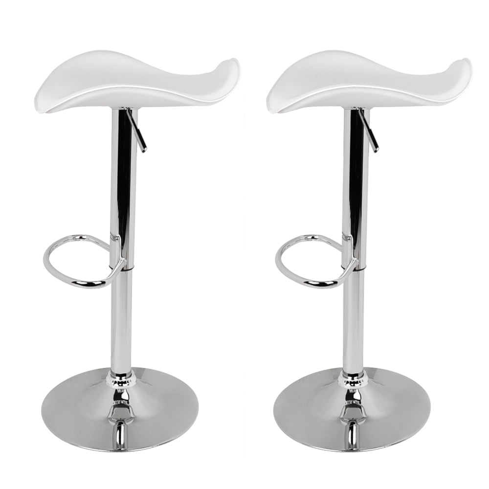 Artiss Set of 2 Gas Lift Bar Stools in white PU leather with chrome base, featuring a modern design and comfortable seating.