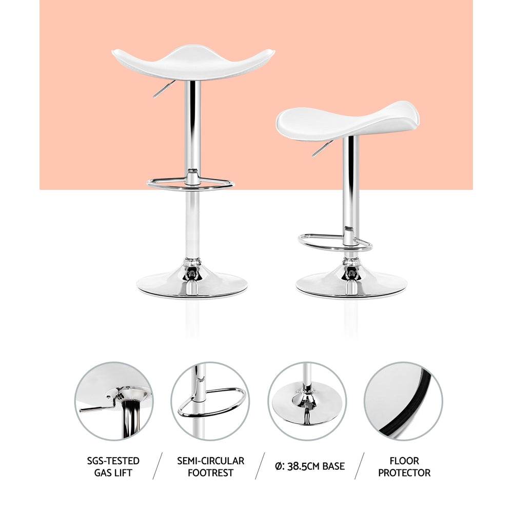 Artiss Set of 2 Gas Lift Bar Stools in white PU leather with chrome base, featuring a modern design and comfortable seating.