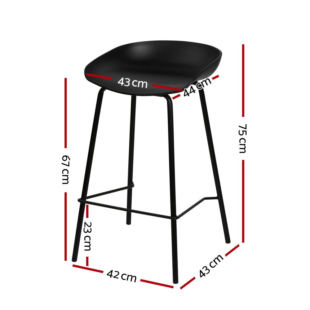 Artiss Set of 2 Metal Bar Stools in Black with PP plastic seats and reinforced metal frames, featuring stylish footrests and floor protectors.