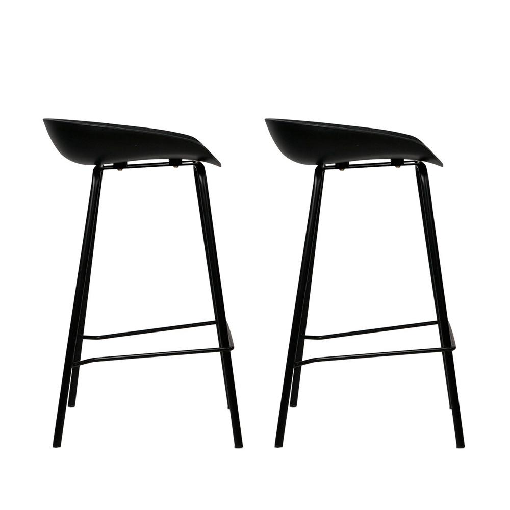 Artiss Set of 2 Metal Bar Stools in Black with PP plastic seats and reinforced metal frames, featuring stylish footrests and floor protectors.