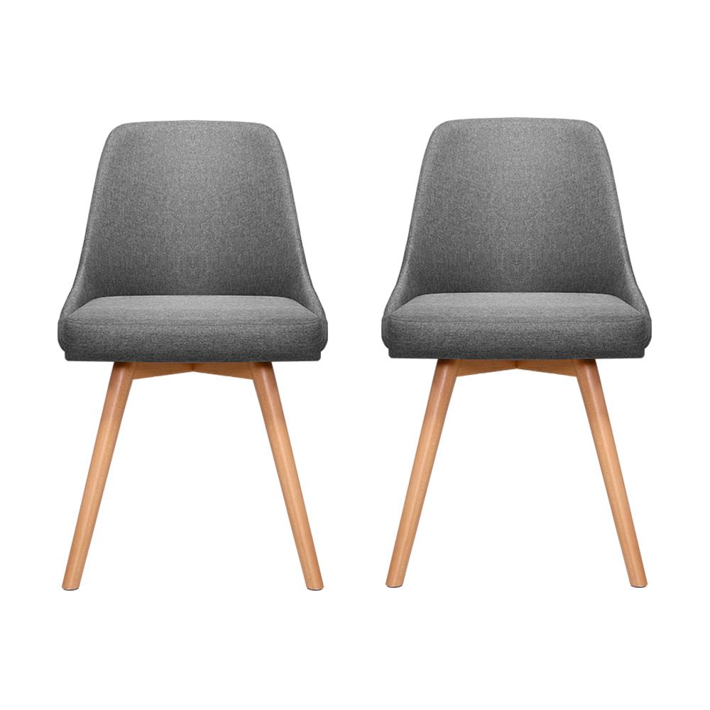 Artiss Set of 2 Replica Dining Chairs featuring a sturdy beech wood frame and soft-touch grey polyester fabric upholstery.