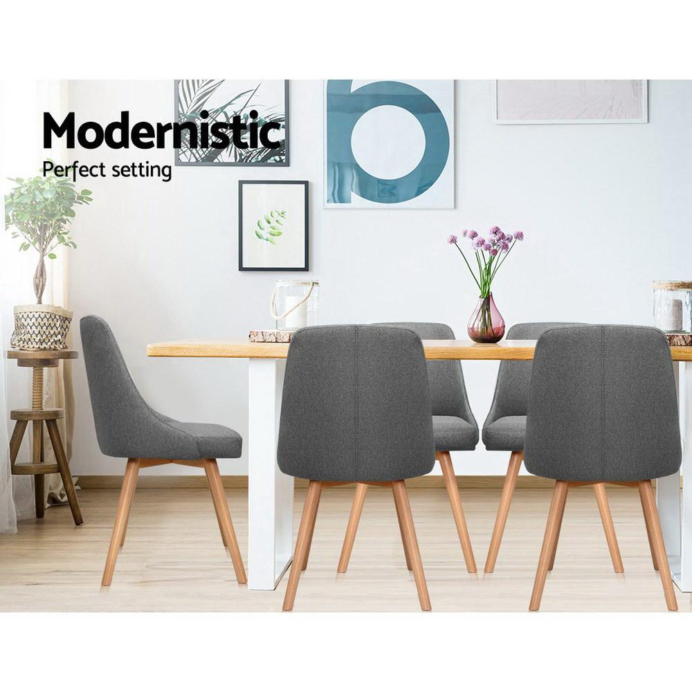 Artiss Set of 2 Replica Dining Chairs featuring a sturdy beech wood frame and soft-touch grey polyester fabric upholstery.