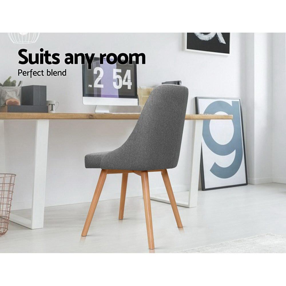 Artiss Set of 2 Replica Dining Chairs featuring a sturdy beech wood frame and soft-touch grey polyester fabric upholstery.