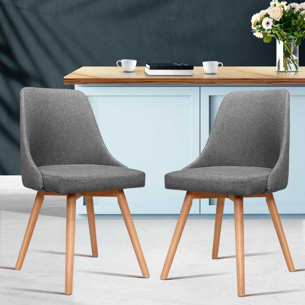 Artiss Set of 2 Replica Dining Chairs featuring a sturdy beech wood frame and soft-touch grey polyester fabric upholstery.