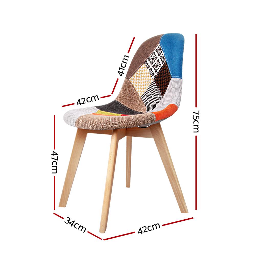 Artiss Set of 2 Retro Beech Fabric Dining Chairs in multi-colour with beech wood legs, showcasing a stylish and comfortable design.