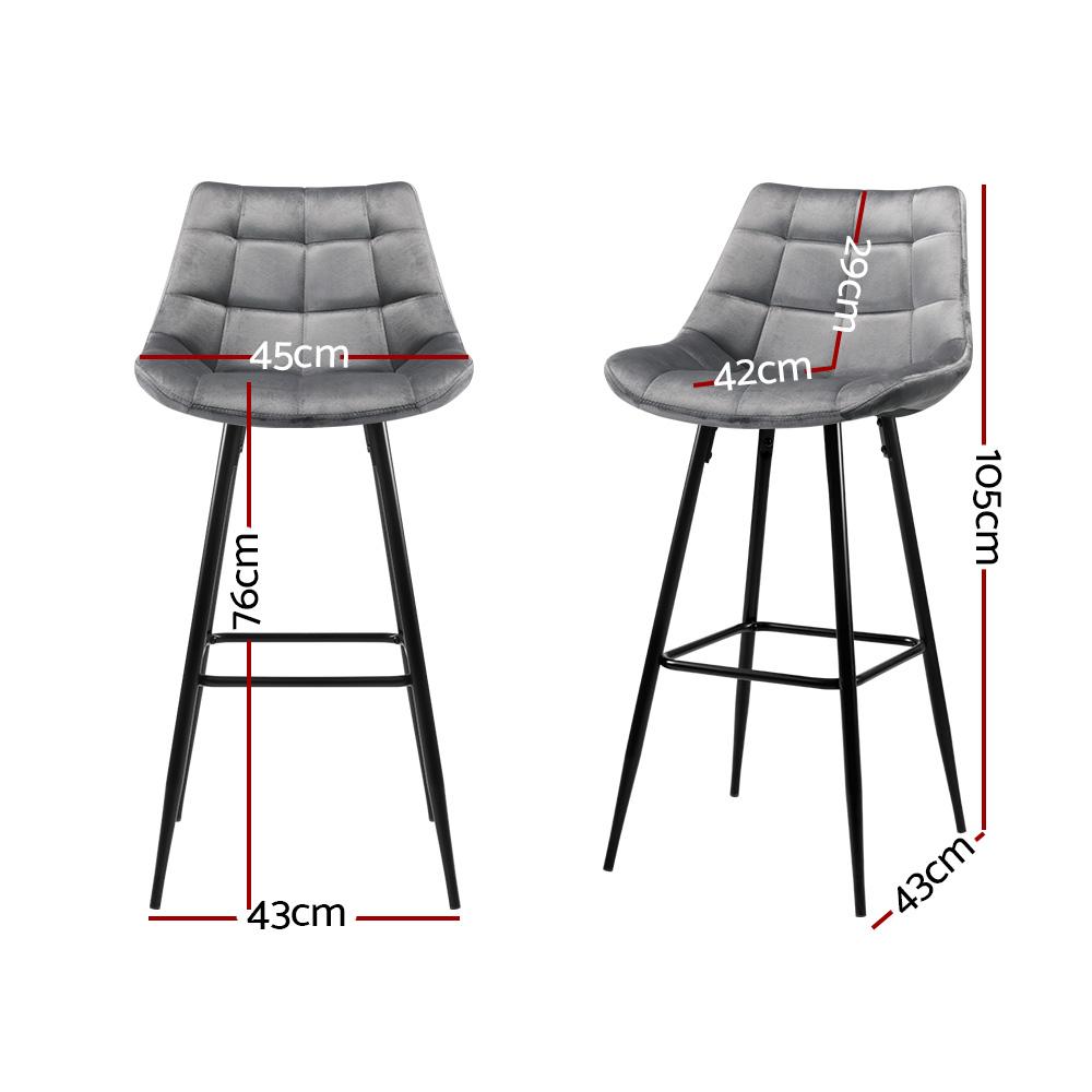 Artiss Set of 2 Velvet Bar Stools in Grey featuring tufted velvet fabric and sturdy metal legs.