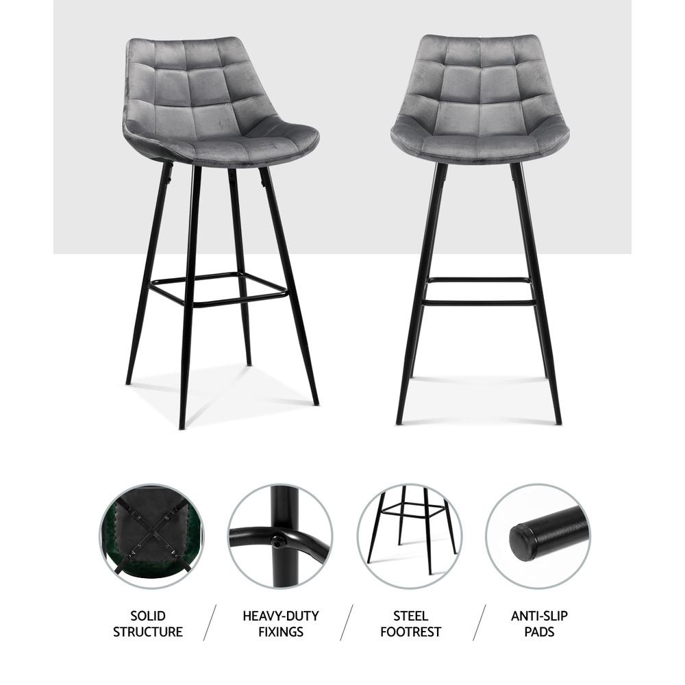 Artiss Set of 2 Velvet Bar Stools in Grey featuring tufted velvet fabric and sturdy metal legs.