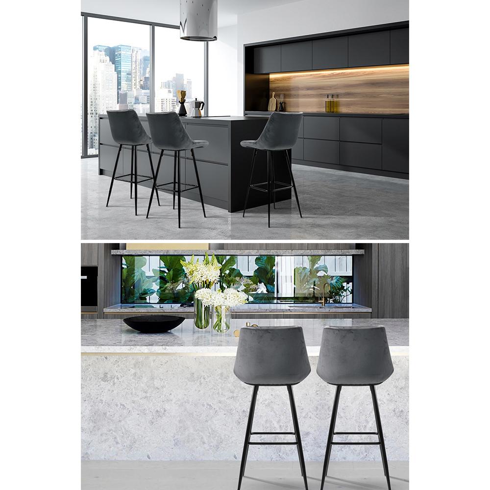 Artiss Set of 2 Velvet Bar Stools in Grey featuring tufted velvet fabric and sturdy metal legs.