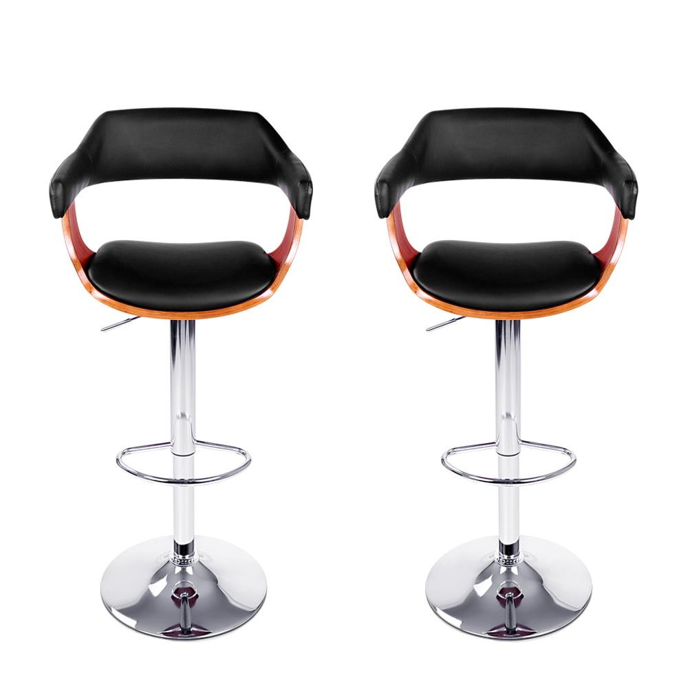 Artiss Set of 2 Wooden Bar Stools featuring a black PU leather padded seat and elegant wooden structure with a chrome base.