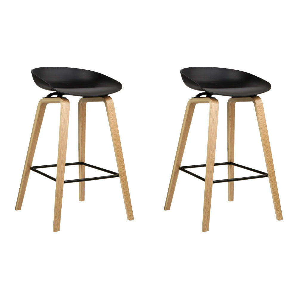 Artiss Set of 2 Wooden Square Footrest Bar Stools in Black with a sleek design and sturdy construction, featuring a PP plastic seat and solid plywood legs.