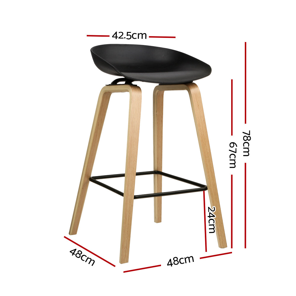 Artiss Set of 2 Wooden Square Footrest Bar Stools in Black with a sleek design and sturdy construction, featuring a PP plastic seat and solid plywood legs.