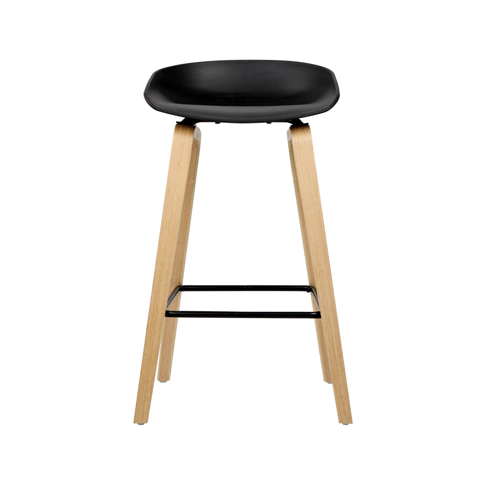 Artiss Set of 2 Wooden Square Footrest Bar Stools in Black with a sleek design and sturdy construction, featuring a PP plastic seat and solid plywood legs.