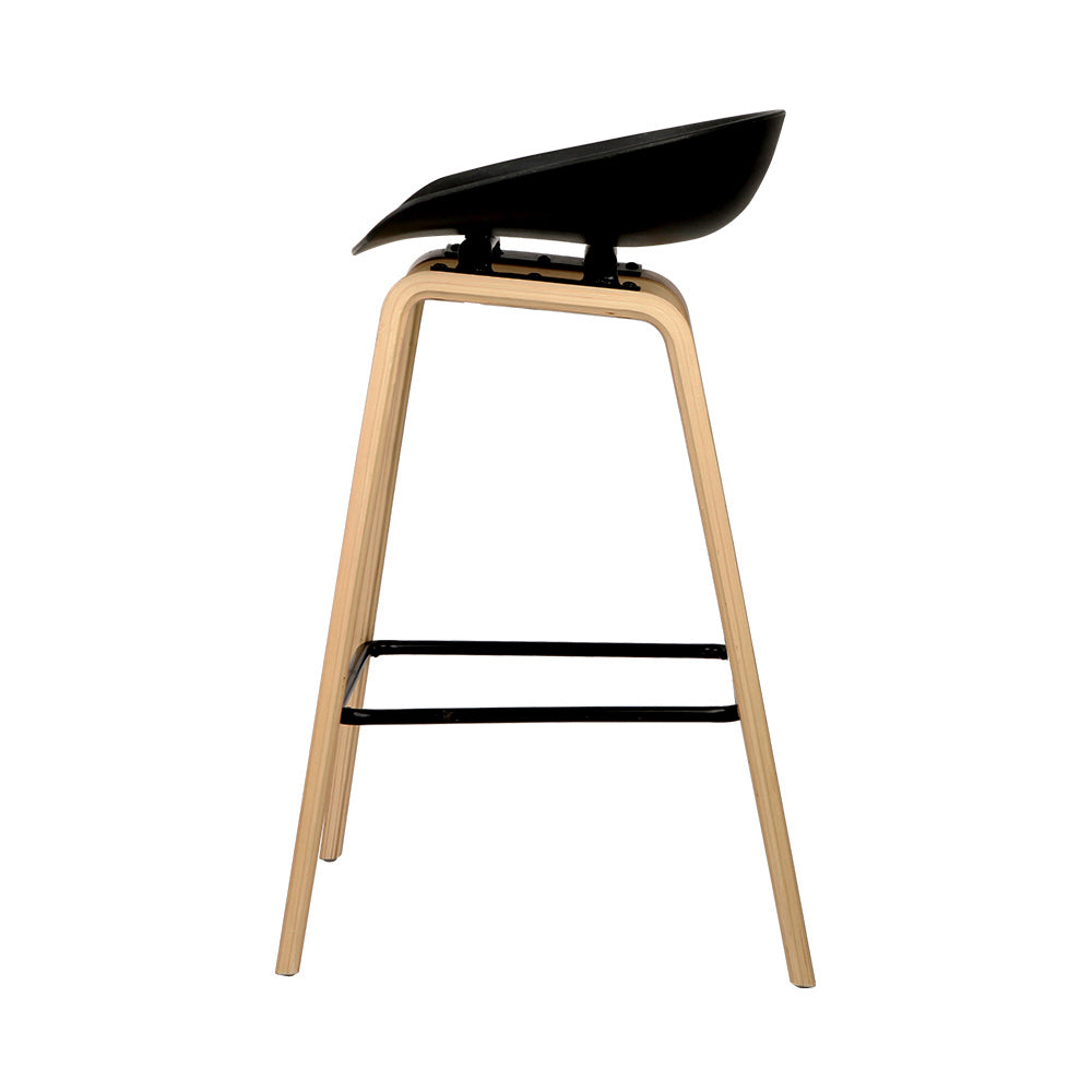 Artiss Set of 2 Wooden Square Footrest Bar Stools in Black with a sleek design and sturdy construction, featuring a PP plastic seat and solid plywood legs.