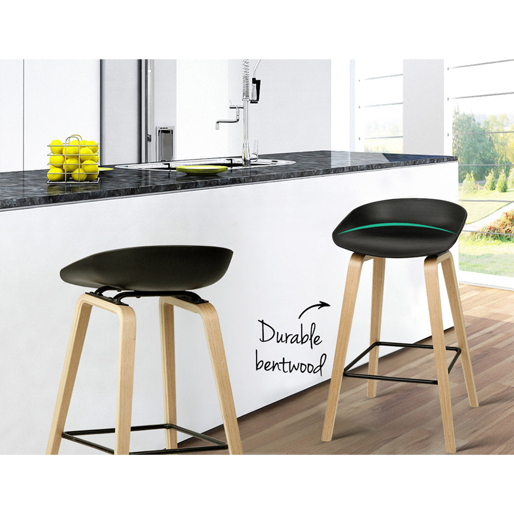 Artiss Set of 2 Wooden Square Footrest Bar Stools in Black with a sleek design and sturdy construction, featuring a PP plastic seat and solid plywood legs.