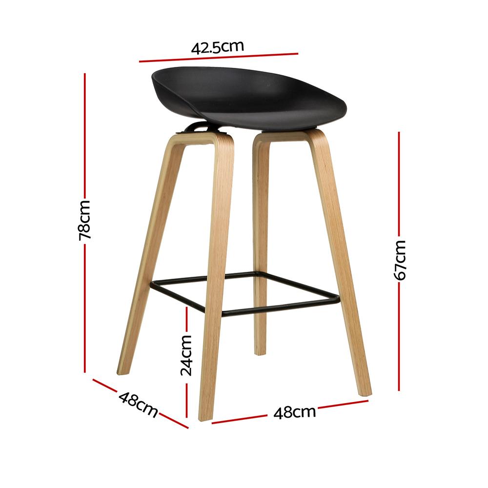 Artiss Set of 2 Wooden Square Footrest Bar Stools in Black with PP plastic seat and solid plywood legs, featuring a sleek design and anti-slip feet protectors.