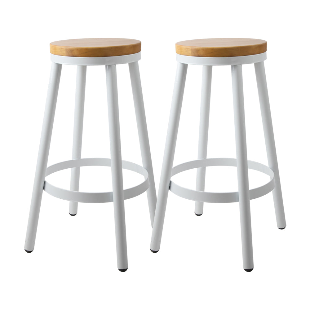 Artiss Set of 2 Wooden Stackable Bar Stools in white and wood, showcasing industrial design and sturdy construction.