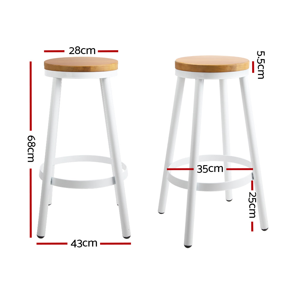 Artiss Set of 2 Wooden Stackable Bar Stools in white and wood, showcasing industrial design and sturdy construction.