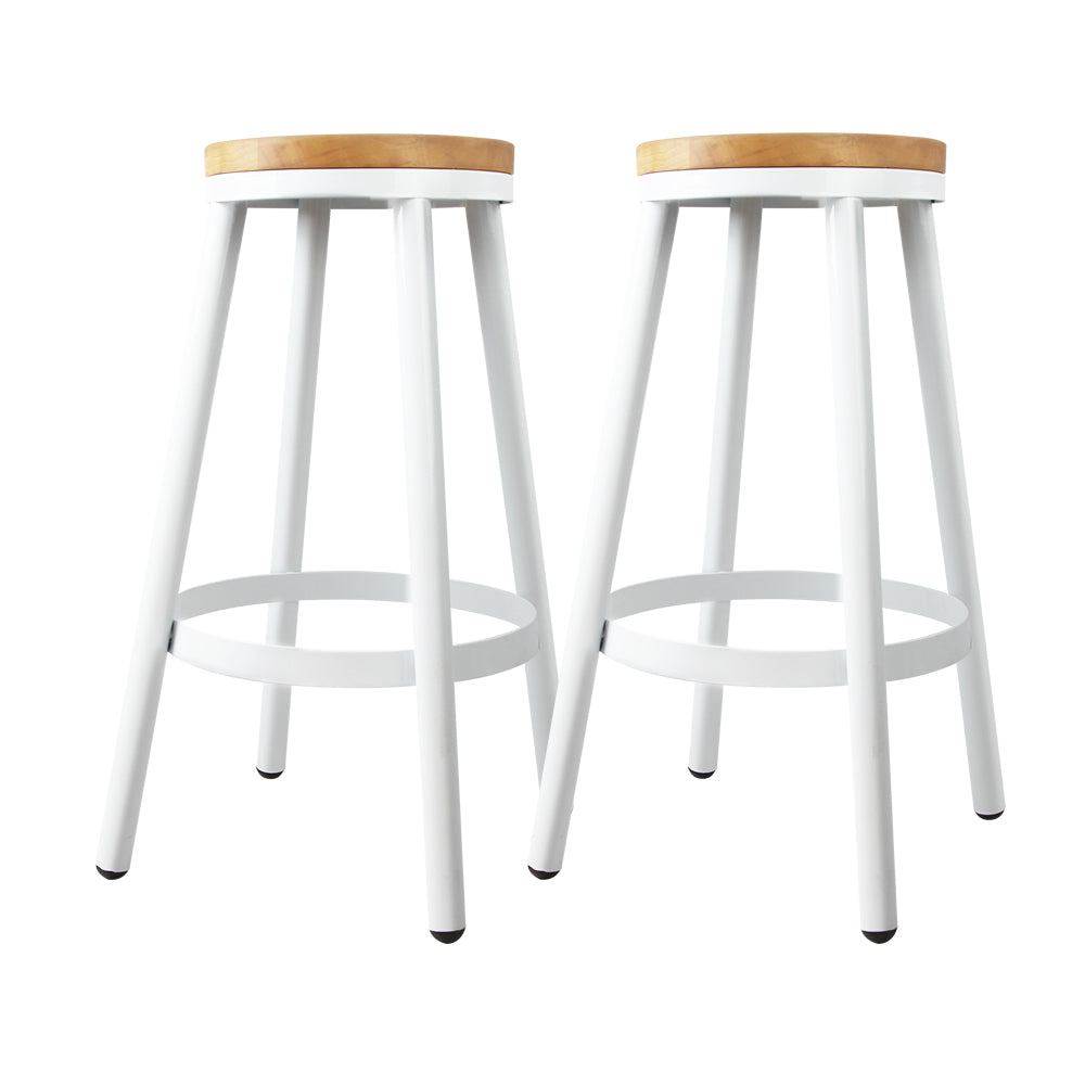 Artiss Set of 2 Wooden Stackable Bar Stools in white and wood, showcasing industrial design and sturdy construction.