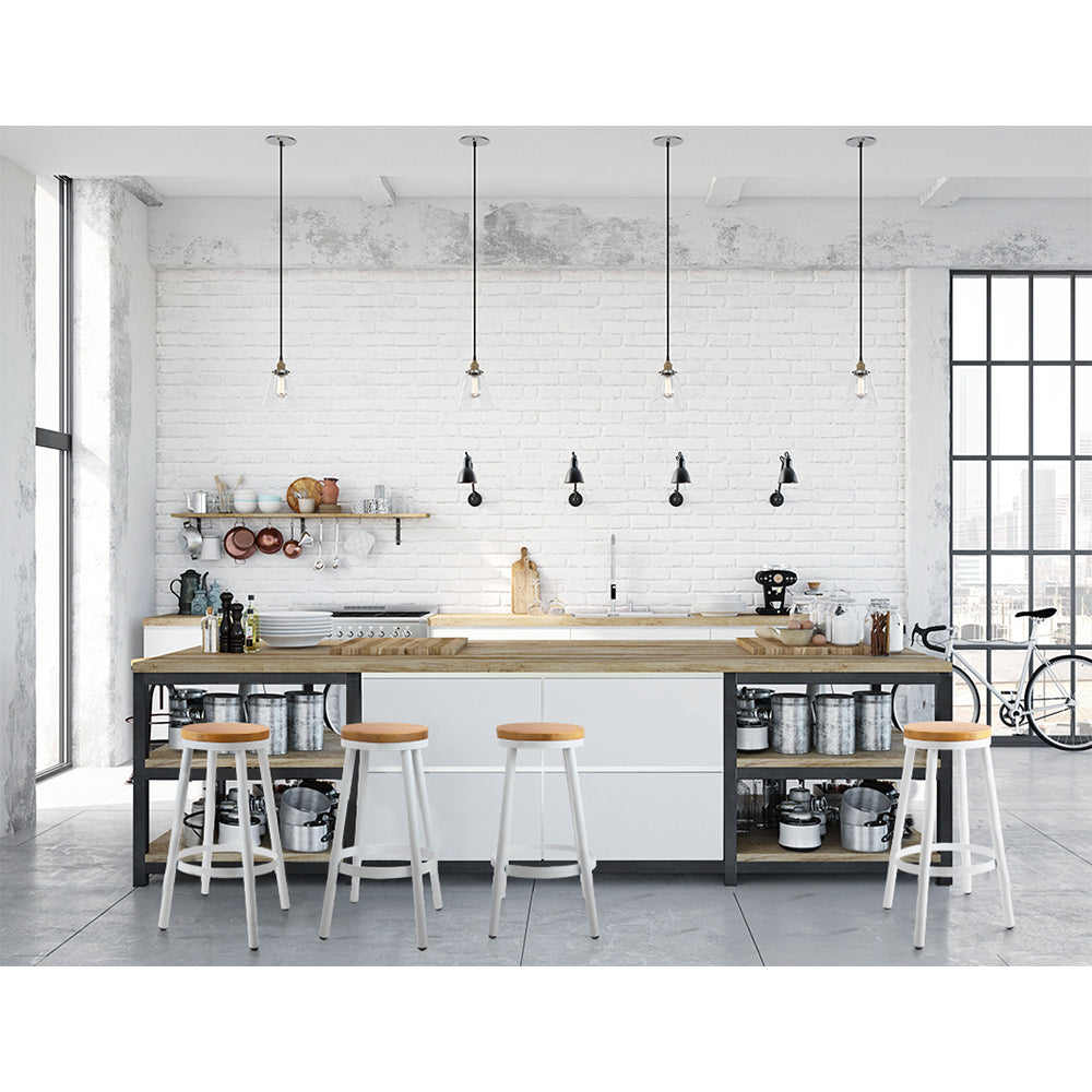 Artiss Set of 2 Wooden Stackable Bar Stools in white and wood, showcasing industrial design and sturdy construction.