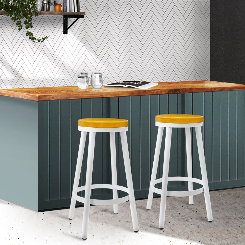 Artiss Set of 2 Wooden Stackable Bar Stools in white and wood, showcasing industrial design and sturdy construction.