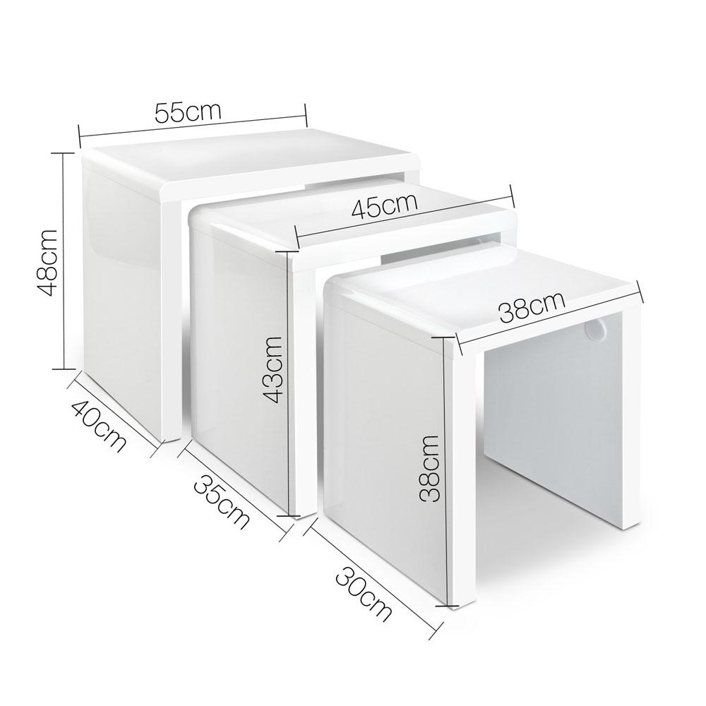 Artiss Set of 3 Nesting Tables in glossy white finish, showcasing three different sizes for versatile use in modern interiors.