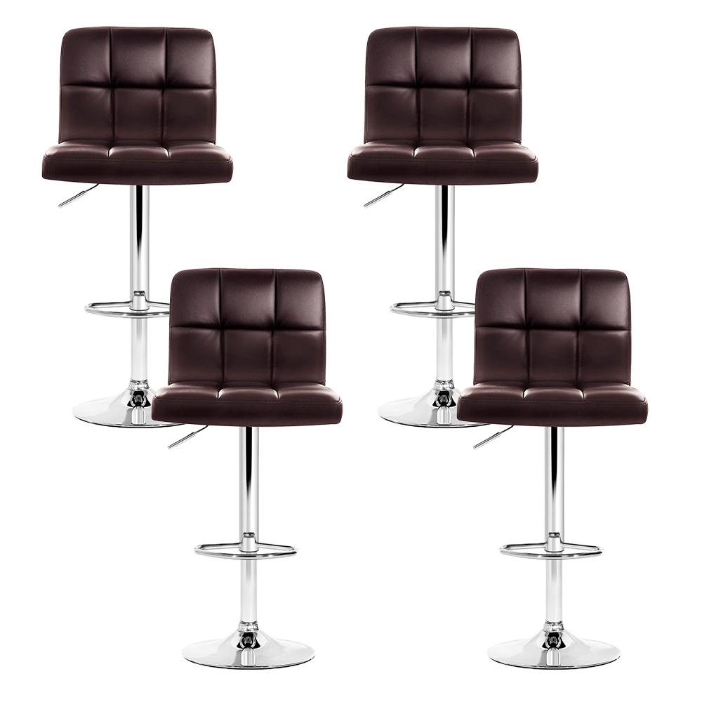 Artiss Set of 4 Bar Stools in chocolate brown with gas lift swivel and chrome finish, featuring ergonomic design and thick padding.