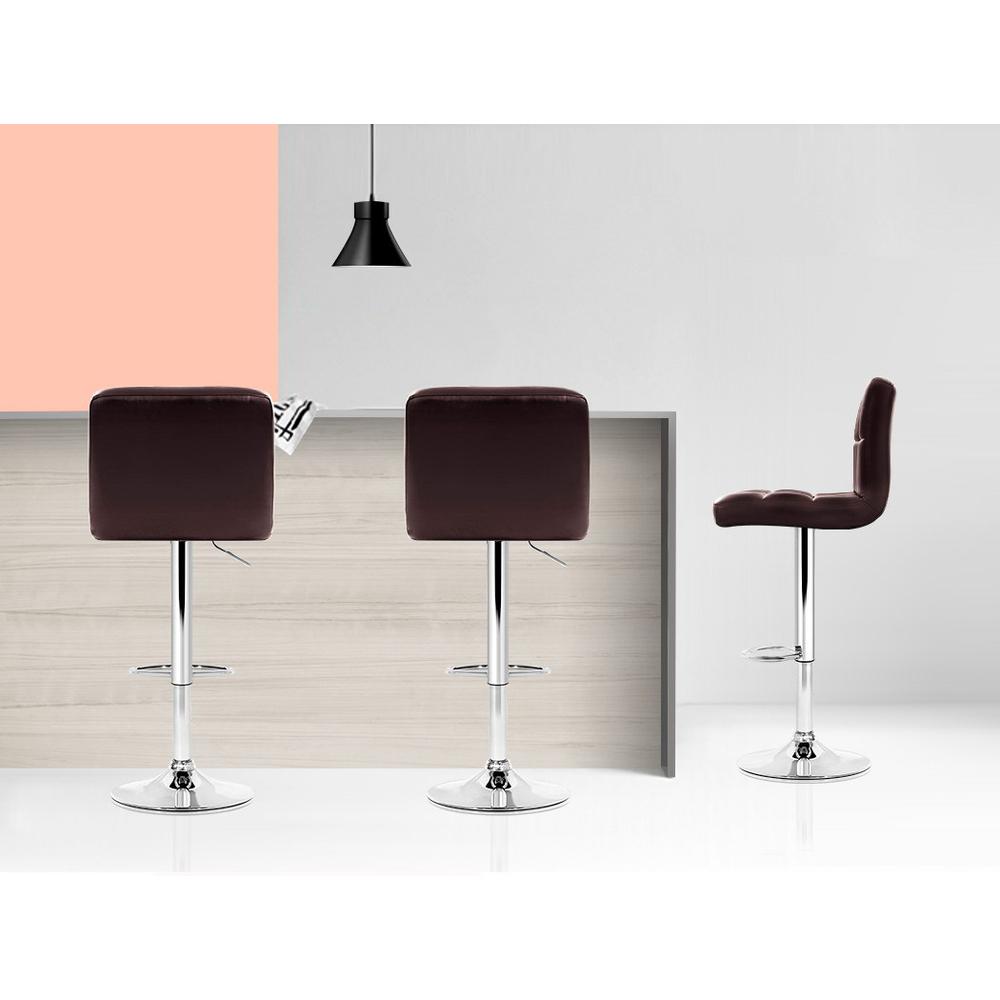 Artiss Set of 4 Bar Stools in chocolate brown with gas lift swivel and chrome finish, featuring ergonomic design and thick padding.