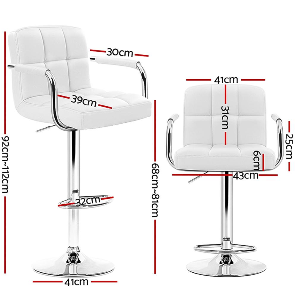 Artiss Set of 4 Bar Stools in white faux leather with chrome base, featuring gas lift swivel and ergonomic design.