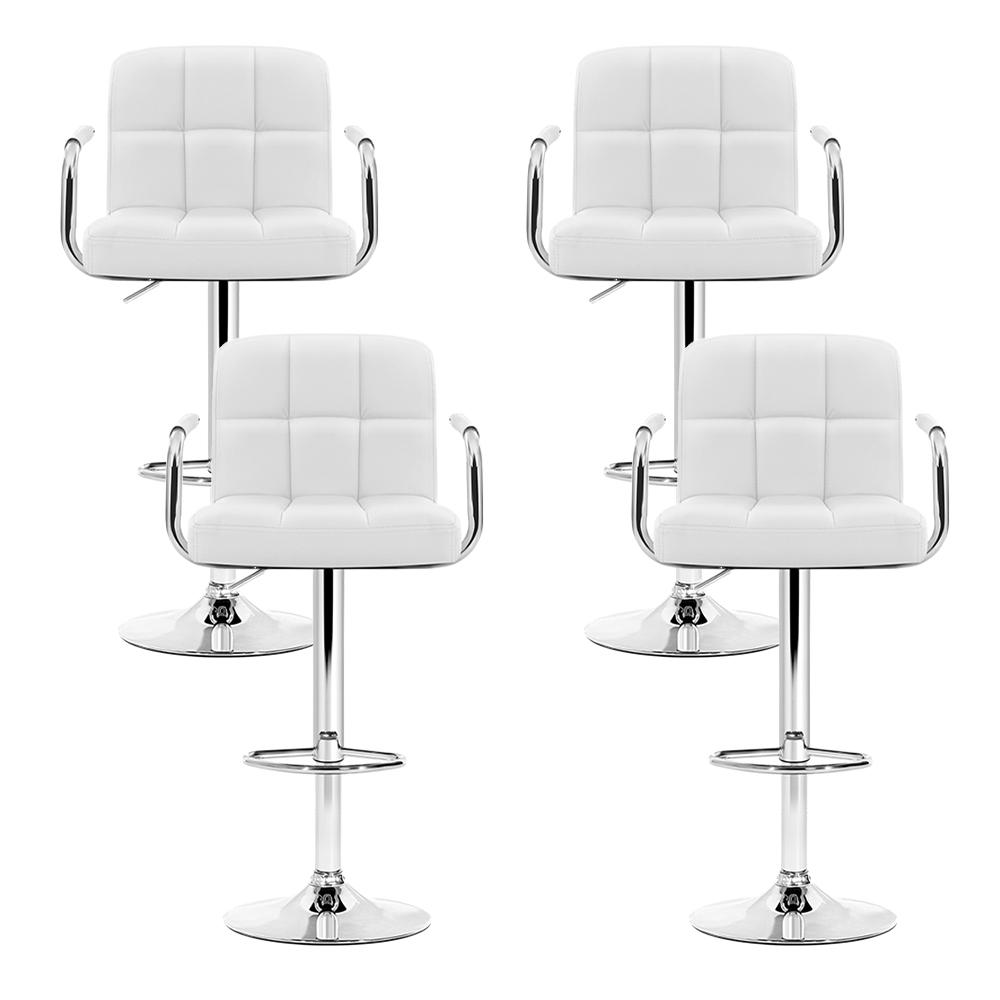 Artiss Set of 4 Bar Stools in white faux leather with chrome base, featuring gas lift swivel and ergonomic design.