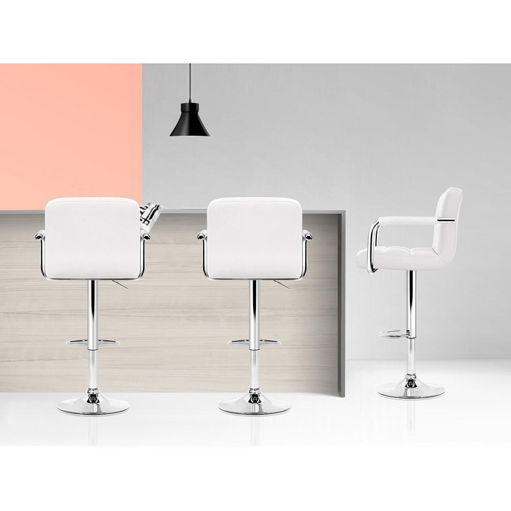 Artiss Set of 4 Bar Stools in white faux leather with chrome base, featuring gas lift swivel and ergonomic design.