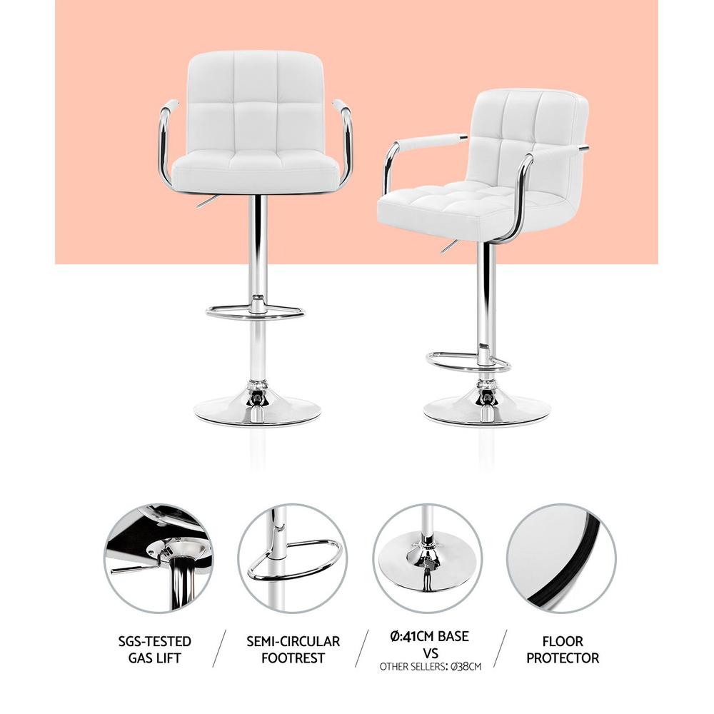 Artiss Set of 4 Bar Stools in white faux leather with chrome base, featuring gas lift swivel and ergonomic design.