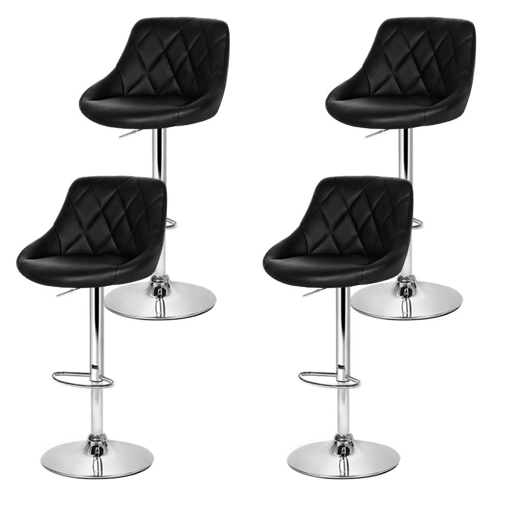 Artiss Set of 4 Black Bar Stools with Diamond Pattern and Chrome Base, featuring PU leather upholstery and a comfortable design.