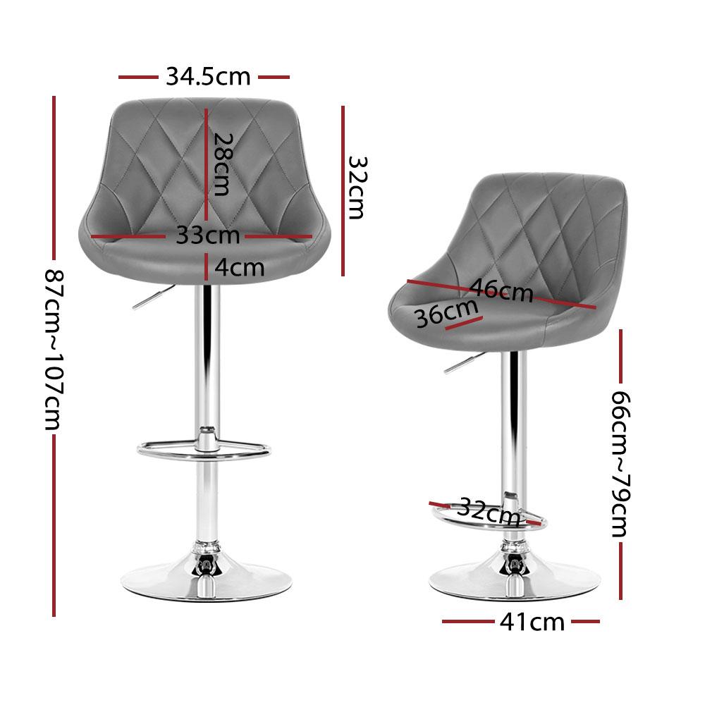 Artiss Set of 4 Bar Stools in grey PU leather with diamond pattern, featuring chrome base and footrest.