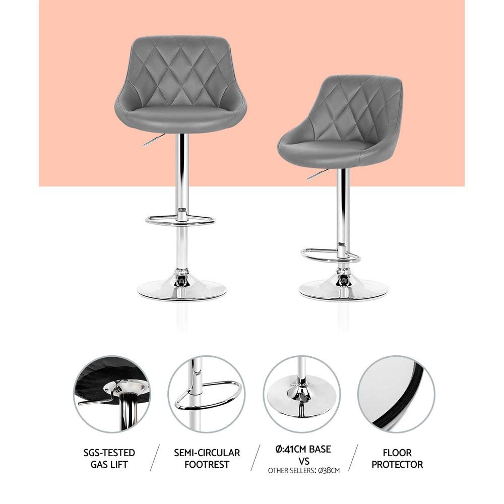 Artiss Set of 4 Bar Stools in grey PU leather with diamond pattern, featuring chrome base and footrest.