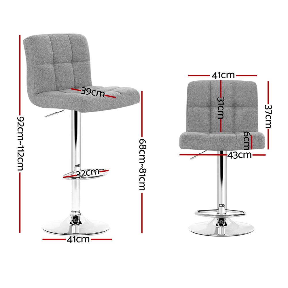 Artiss Set of 4 Grey Fabric Swivel Bar Stools with chrome base and padded seats, perfect for modern interiors.