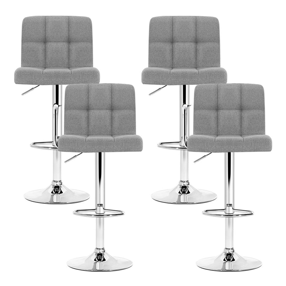 Artiss Set of 4 Grey Fabric Swivel Bar Stools with chrome base and padded seats, perfect for modern interiors.