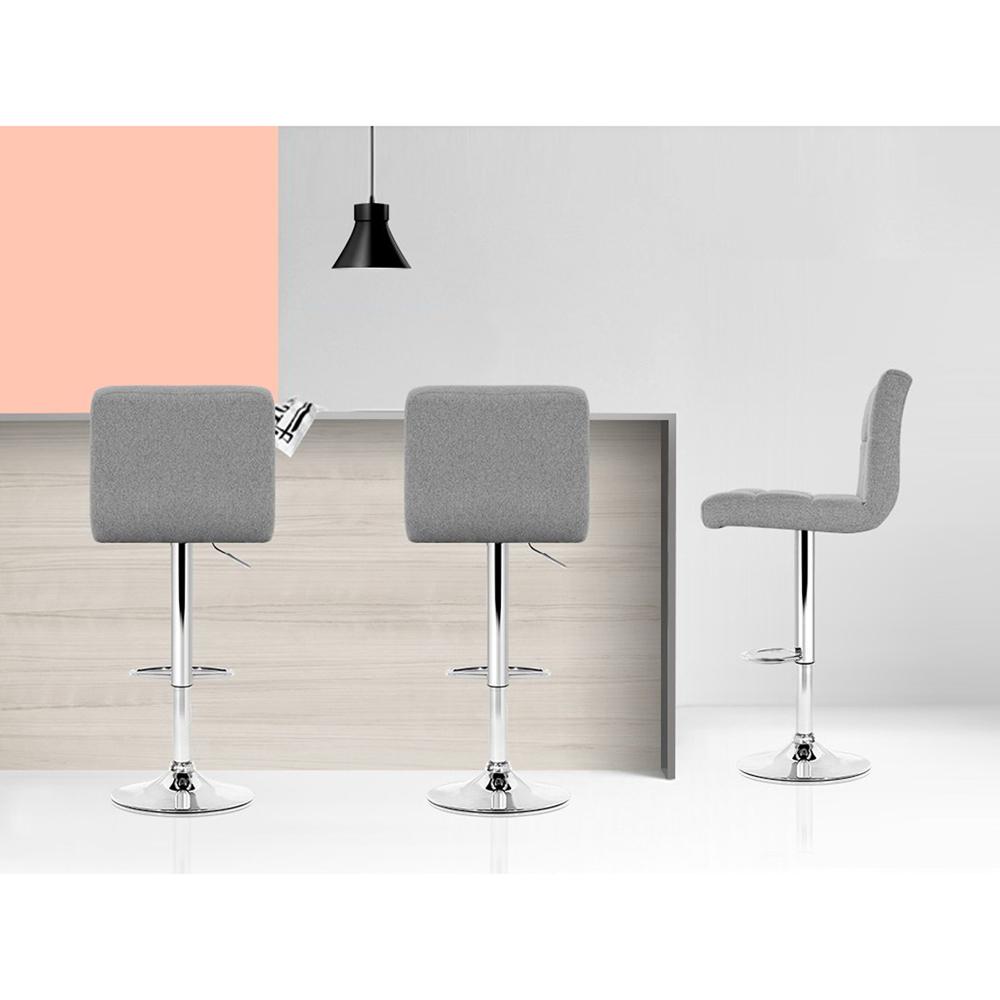 Artiss Set of 4 Grey Fabric Swivel Bar Stools with chrome base and padded seats, perfect for modern interiors.