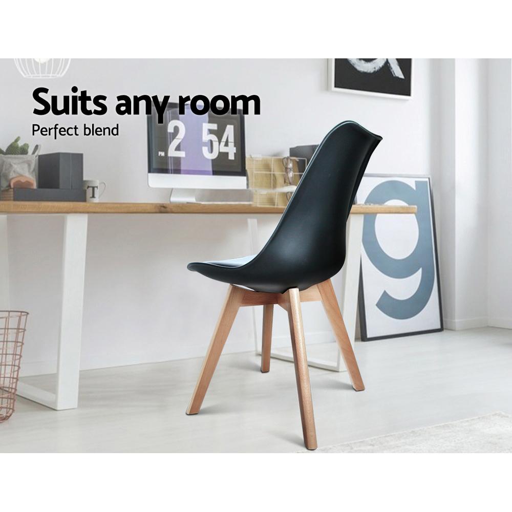 Artiss Set of 4 Padded Dining Chairs in Black featuring PU leather seats and beech wooden legs, designed for modern dining spaces.