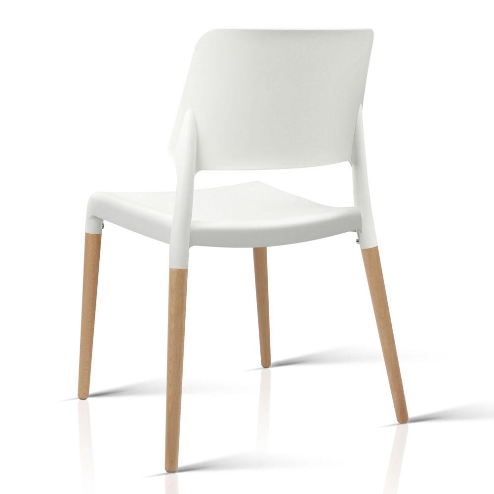 Artiss Set of 4 Wooden Stackable Dining Chairs in White with solid beech wood legs and comfortable PP seats.