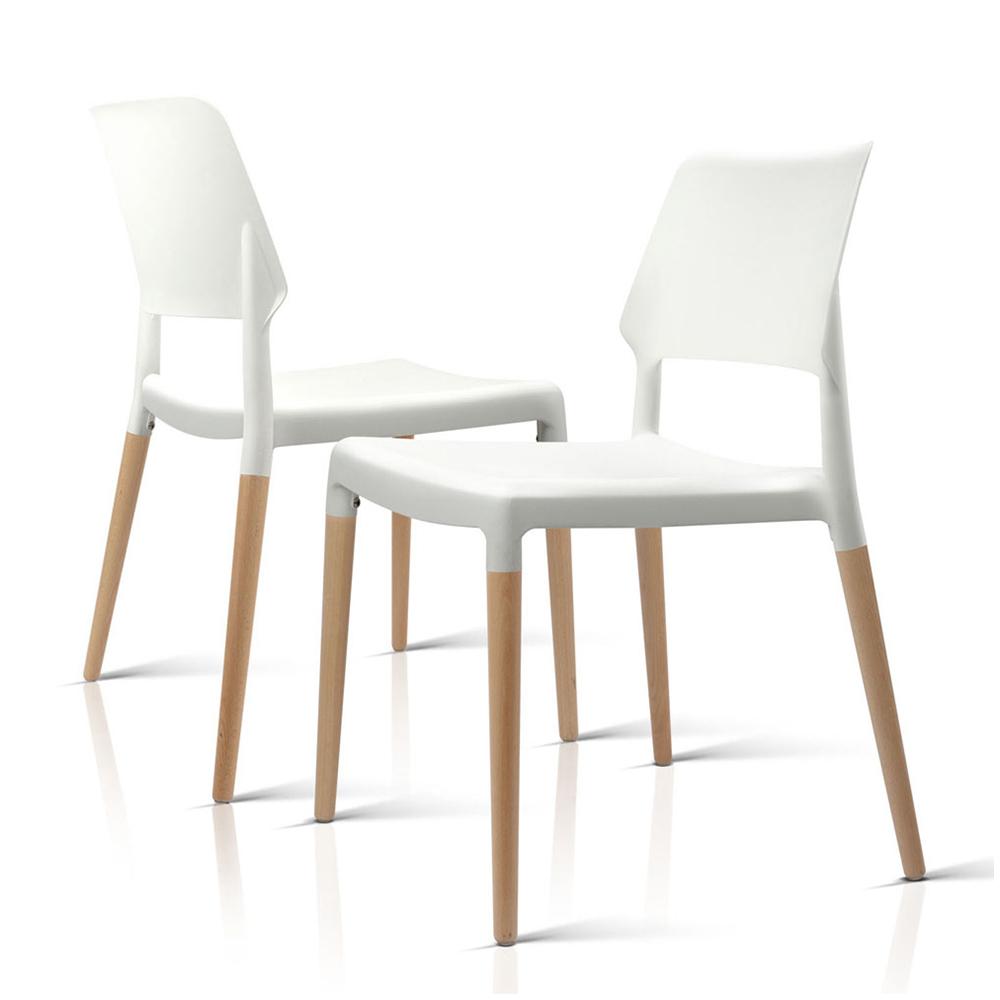 Artiss Set of 4 Wooden Stackable Dining Chairs in White with solid beech wood legs and comfortable PP seats.