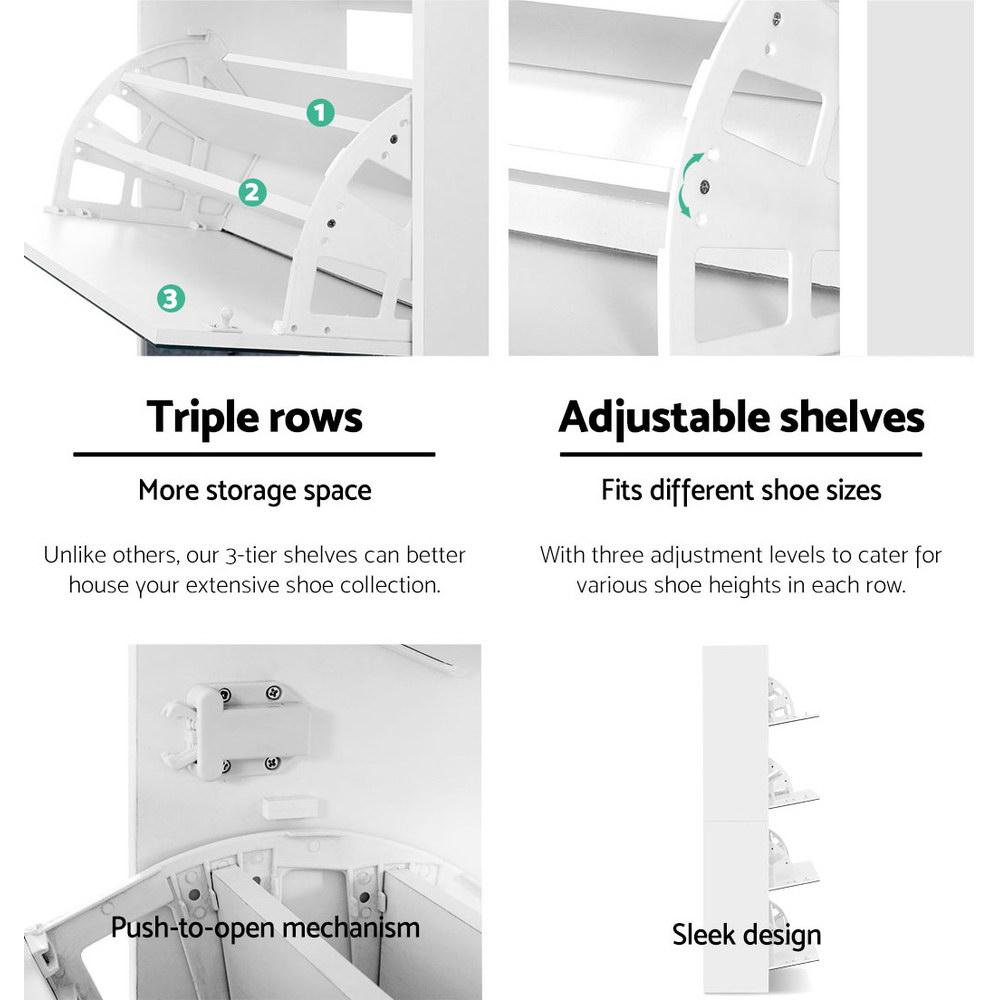 Artiss Shoe Cabinet Mirror showcasing a sleek white design with full-length mirror and multiple shoe storage compartments.