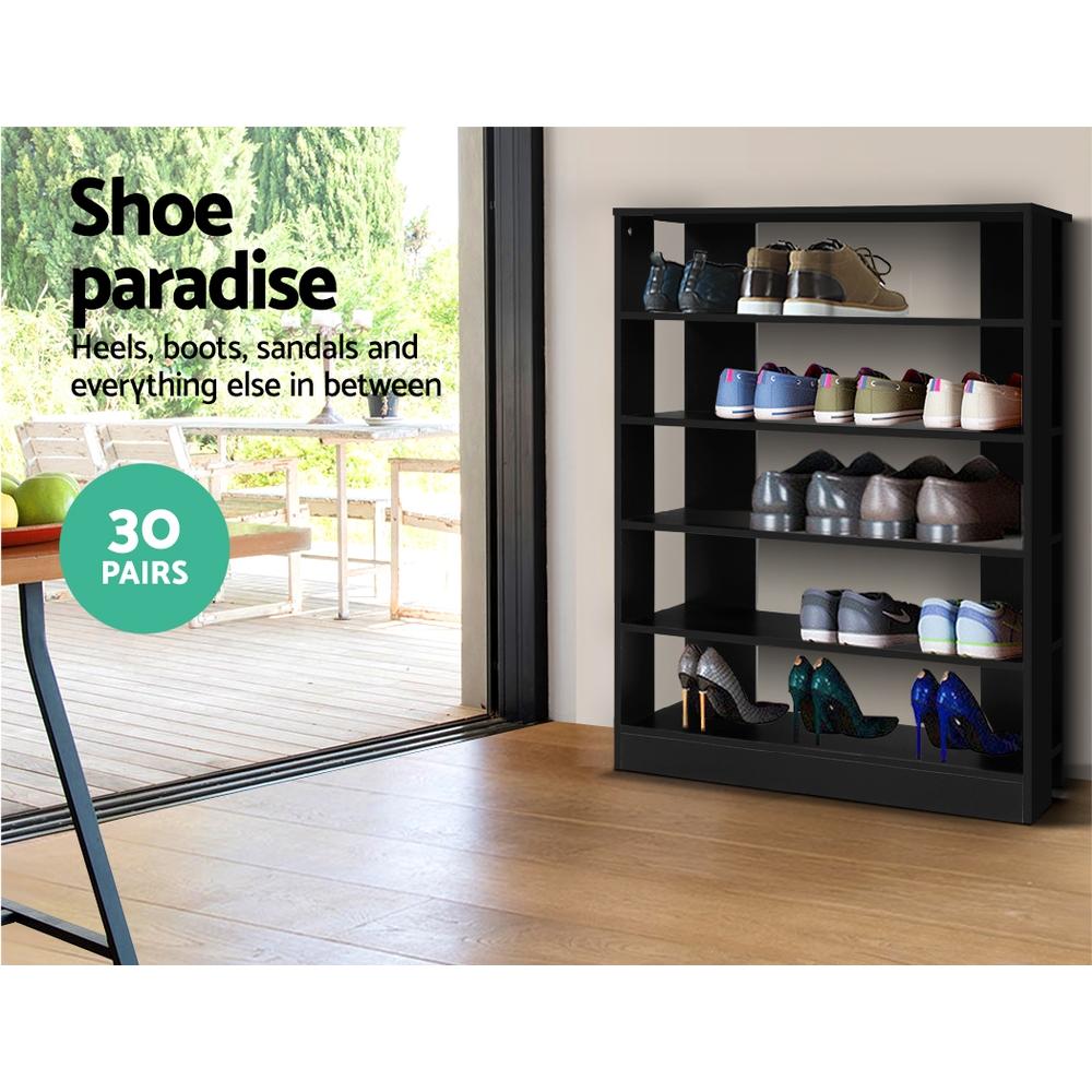 Artiss 6-tier shoe cabinet in black, showcasing its modern design and spacious storage for up to 30 pairs of shoes.