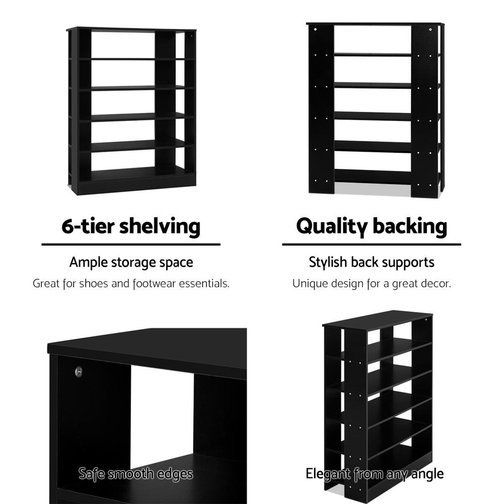 Artiss 6-tier shoe cabinet in black, showcasing its modern design and spacious storage for up to 30 pairs of shoes.