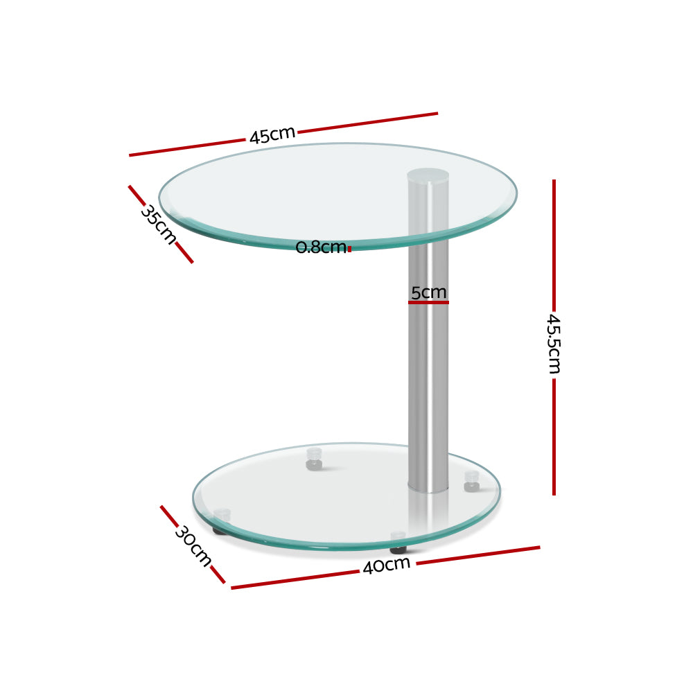 Artiss Side Coffee Table featuring an oval tempered glass top and sturdy aluminum tubular stand, elegantly designed for modern interiors.