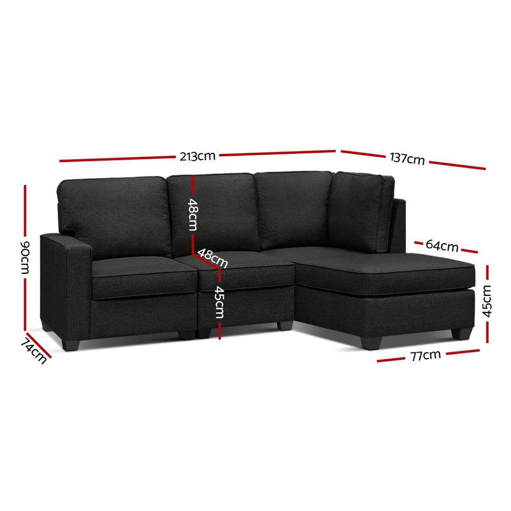 Artiss Modular Sofa Lounge Set in dark grey fabric, featuring a chaise lounge and plush cushions, perfect for modern living rooms.