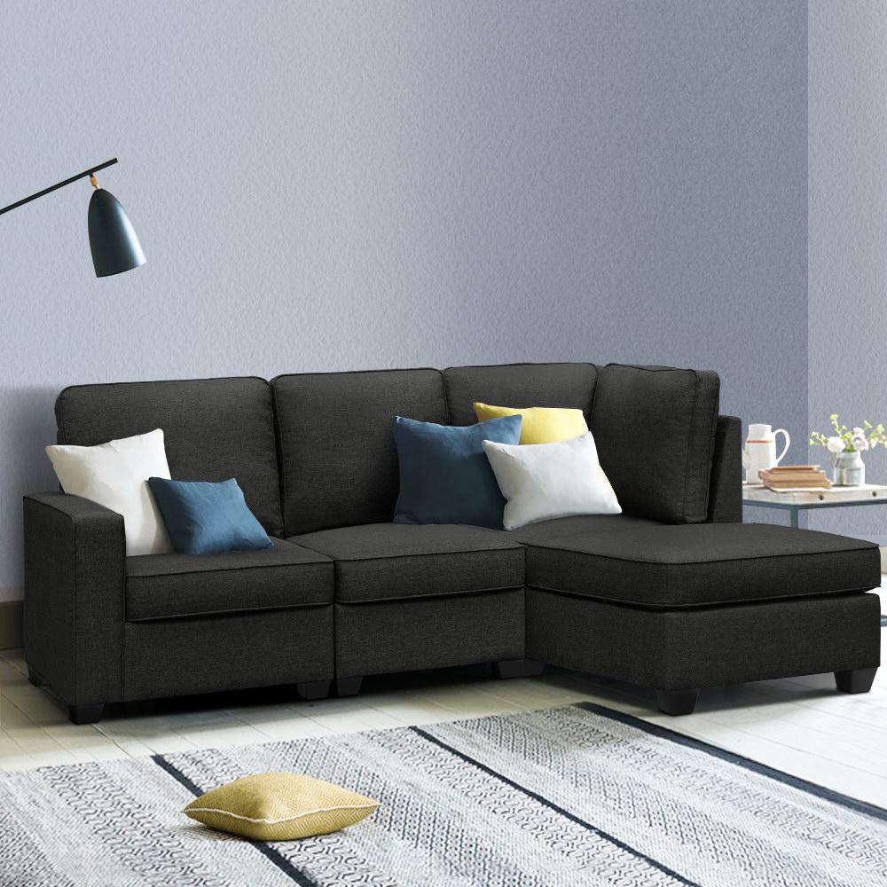 Artiss Modular Sofa Lounge Set in dark grey fabric, featuring a chaise lounge and plush cushions, perfect for modern living rooms.